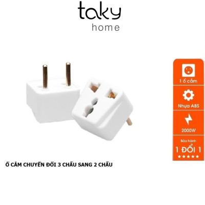 Ổ Cắm Điện - Đầu Chuyển Đổi Phích Điện 3 Chân Sang 2 Chân || 3 Chạc Sang 2 Chấu, Nhỏ Gọn, Tiện Dụng, An Toàn. TakyHome 8611