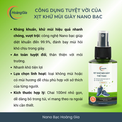 Xịt Khử Mùi Giày Thể Thao Nano Bạc Hoàng Gia 100ml - Khử khuẩn giày nam nữ, khử mùi hiệu quả.