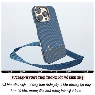 Ốp lưng sợi Aramid Carbon Kevlar sạc từ tính cho iPhone 16 Pro Max / iP 16 Pro hiệu WIWU Aramid Armor Magnetic - Khung viền camera kim loại kim giá đỡ, chất liệu cao cấp - hàng nhập khẩu