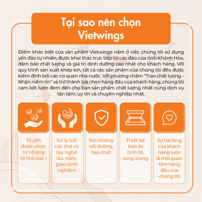 Yến sào tinh chế cao cấp Vietwings từ 8g - 10g/tai yến