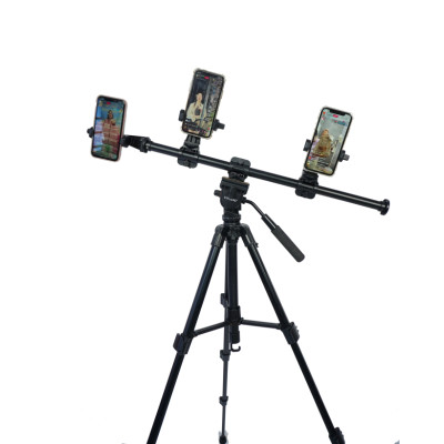 Combo Livestream Quay Chụp Nhiều Thiết Bị - Tripod Yunteng VCT 668 gắn Thanh Ngang và Kẹp 358 - Hàng chính hãng
