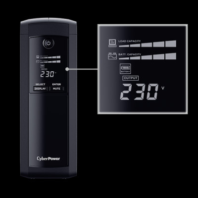 Bộ lưu điện UPS CyberPower VALUE Pro VP1600ELCD - 1600VA/960W - Tích hợp điều khiển Nas, pc, Màn hình hiển thị LCD, dòng sản phẩm cao cấp - Hàng Chính Hãng