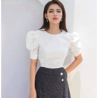 Áo kiểu nữ tay phồng cổ tròn mặc đi làm, đi tiệc - có nhiều size và màu, form dáng chuẩn
