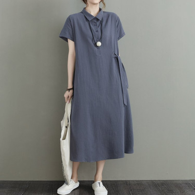 Đầm suông nữ thiết kế cổ đức bổ phối cúc trơn basic cá tính, chất đũi mềm mát cao cấp HB61