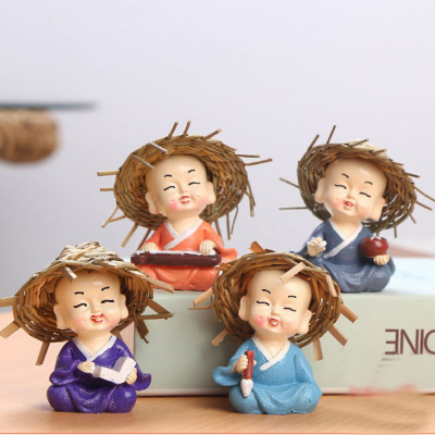 Mô Hình Tiểu Cảnh "4 Chú Tiểu Đội Nón Rơm Cầm Kỳ Thi Họa " Trang Trí Sen Đá, Sân Vườn/ Chậu Cây, DYI, Terrarium - Hàng chính hãng