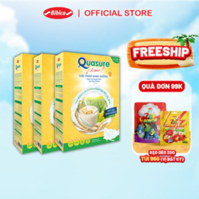 BAO BÌ MỚI- Combo 3 Hộp Ngũ Cốc Quasure Light Sữa Bibica - Giải pháp cho người ăn kiêng, tiểu đường