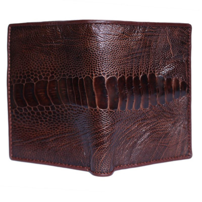 HP2457 - Bóp nam Huy Hoàng da đà điểu da chân 2 mặt da kiểu đứng màu nâu đỏ