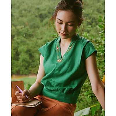 Áo Linen Thêu Tay Tú TOP218 thời trang thiết kế Hity