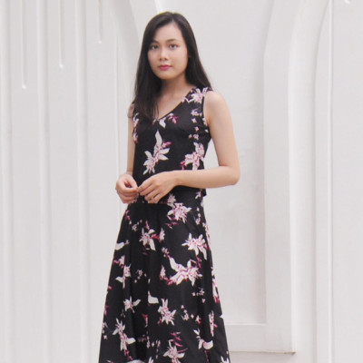 Đầm Nữ Họa Tiết Hoa F’Amor - Đen