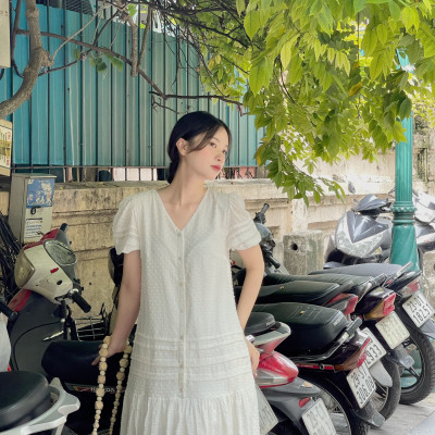 De Leah - Đầm Suông Gấu Xếp Nếp Ngắn Tay - Thời Trang Thiết Kế