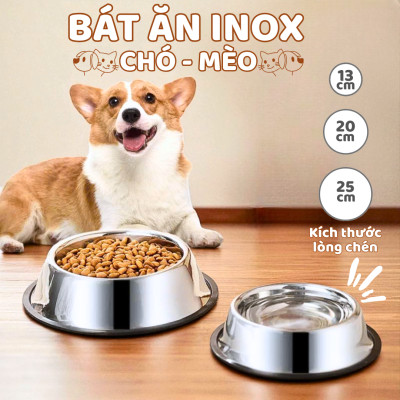 Bát inox đựng thức ăn cho chó - Bát inox không gỉ an toàn sử dụng - Có đế chống trượt - Kích cỡ lớn 34cm