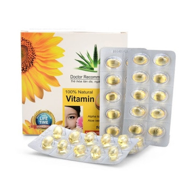 ￼Vitamin E 400IU - Hộp 100 viên nang mềm -Tinh dầu lô hội làm đẹp da, chống lão hóa, ngừa nếp nhăn, Vinaphar