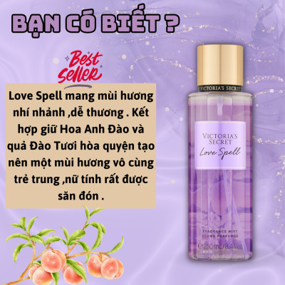 Body Mist Victoria Secret Chính Hãng Love Spell, Xịt Thơm Body Toàn Thân Hương Nước Hoa 250ml