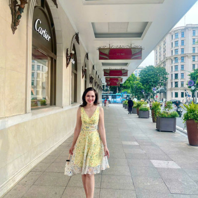 Đầm Xoè  Nữ Tính, Thanh Lịch  Soleil DRE218Floral hoa vàng thời trang thiết kế Hity