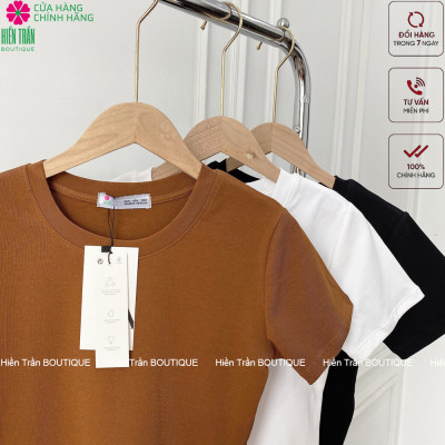 Áo croptop nữ Hiền Trần BOUTIQUE cổ tròn vải cotton bozip co giãn thoáng mát freesize ngắn tay thun đẹp