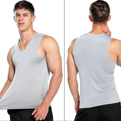 Áo lót nam áo ba lỗ body sát nách cổ chữ V vải lụa lạnh mát không đường may cao cấp