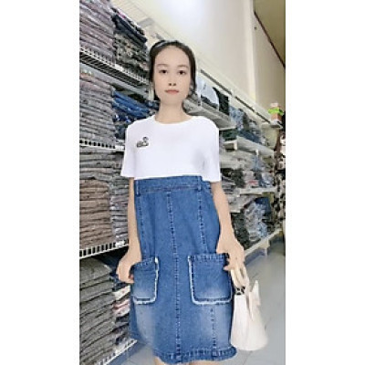 Đầm denim suông họa tiết thiên nga.
