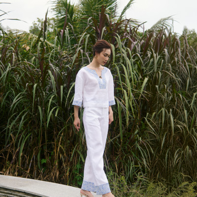 Áo Linen Thêu Thảo TOP233 thời trang thiết kế Hity