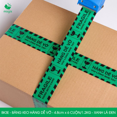 BK3E - Băng keo HÀNG DỄ VỠ màu xanh lá đen khổ 4.8 cm - Băng dính niêm phong - 1 cuộn