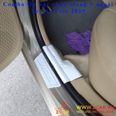 Bộ ốp bậc chân trong + ngoài xe Toyota Vios 2019 - 2022, chất liệu inox