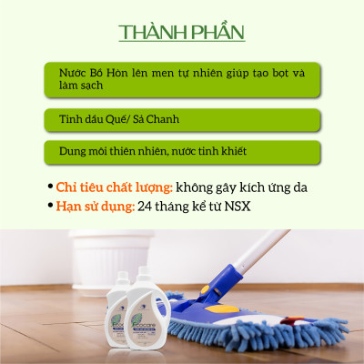 Nước lau sàn hữu cơ Bồ hòn Ecocare tinh dầu Quế 1000ml 