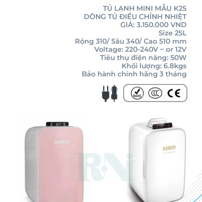 Tủ Lạnh Mini KEMIN 25L Chính Hãng - Chỉnh Nhiệt - màu Xanh