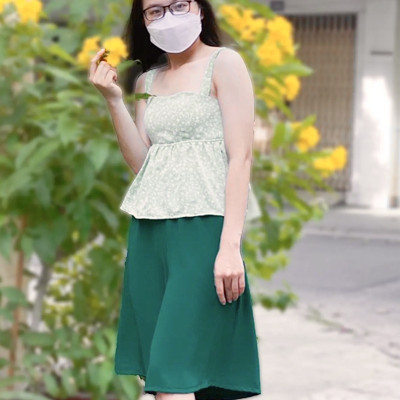 Áo dây mặc nhà LMcation Clara - Hoa Nhí Xanh Cốm