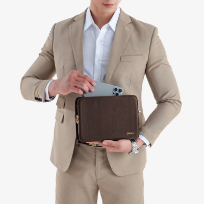 Ví Cầm Tay Clutch Da Nam Hàng Hiệu GENCE CK15 Da Bò Khóa Số Cao Cấp Màu Nâu