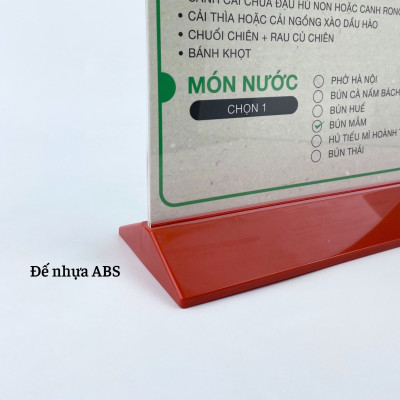 Kệ mica 2 mặt Enter E18 100x150mm đế màu, Kệ menu nhà hàng, Standee mica để bàn, Bảng quét mã QR Code