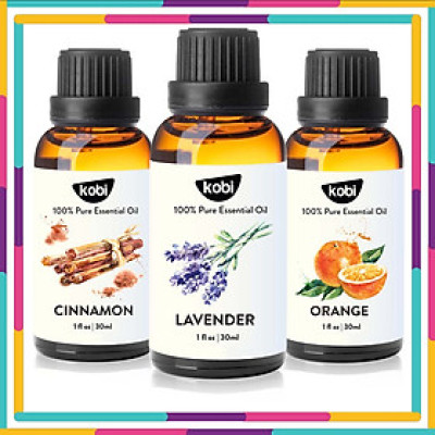Combo 3 Tinh Dầu Kobi Nhập Khẩu Ấn Độ: Tinh Dầu Oải Hương (30ml) + Tinh Dầu Cam Ngọt (30ml) + Tinh Dầu Vỏ Quế (30ml) - Tinh Dầu Thiên Nhiên Nguyên Chất, Tinh Dầu Xông Phòng