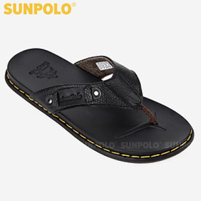 Dép Kẹp Xỏ Ngón Nam Da Bò SUNPOLO KEP204 Êm nhẹ (Đen)