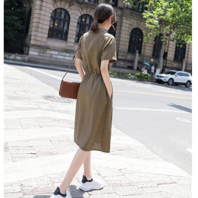 Đầm linen nữ dáng suông dài, cổ sơ mi tay ngắn, chất đũi mát phong cách ulzzang Hàn Quốc Da75