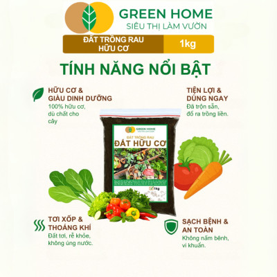 Đất Trồng Rau GreeHome, Sfarm, Bao 20dm3 (10kg), Hữu Cơ, Trộn Sẵn, Đầy Đủ Dinh Dưỡng Cho Rau, Củ