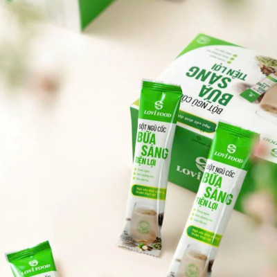 Bột Ngũ Cốc Lovifood Bữa Sáng Tiện Lợi (20 gói x 18g) - Thay Thế Bữa Ăn, Giảm Nguy Cơ Mắc Bệnh Tiểu Đường, Chống Oxy Hóa, Tốt Cho Tim Mạch, Bổ Sung Nội Tiết Tố, Đẹp Da - Thơm Ngon, Dễ Uống - Người Tập Gym và Yoga, Ăn Kiêng, Ăn Chay, Tiểu Đường, Tim Mạch