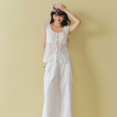 DOTTIE - Quần ống rộng xếp ly - Trắng - Q0397