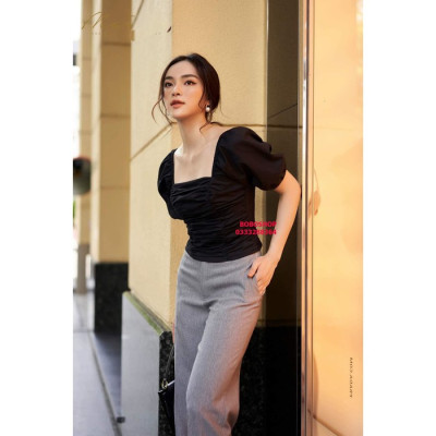 ÁO CỔ VUÔNG NHÚN THUN SANG CHẢNH