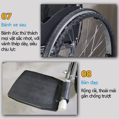 Xe lăn tay có nệm, bô vệ sinh cho người già, người bệnh, người đi lại khó khăn - NIKITA N213-3