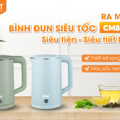 Bình đun siêu tốc 2 lớp Comet CM8226 – Hàng chính hãng -  Dung tích 1.8L, công suất 1500W, chống bỏng, tự ngắt an toàn