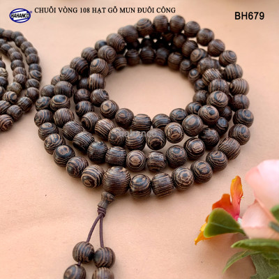 Chuỗi Tràng 108 hạt gỗ Mun Đuôi Công vân gỗ siêu đẹp - An Yên - Thịnh Vượng (BH679) chất gỗ họa tiết mộc mạc, đem lại phong cách độc lạ