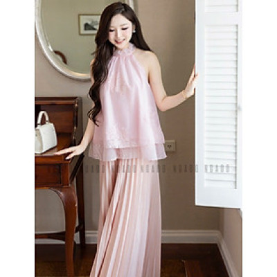 Chân váy dập ly hồng NGADO , chân váy xòe dáng dài