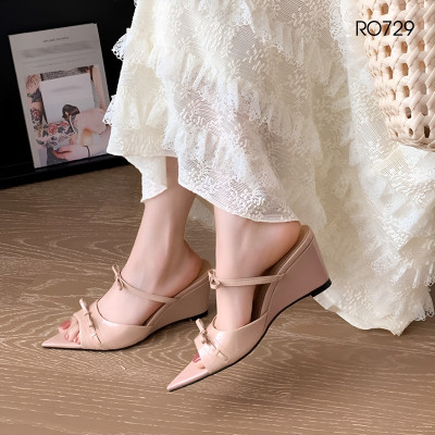 Dép nữ mũi nhọn, đính nơ, đế xuồng ROSATA RO729 - 7p - Bạc, Nude - BKSTORE