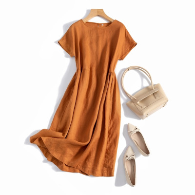 Đầm suông linen tay ngắn cổ tròn, form rộng che khuyết điểm Haint Boutique Da76