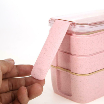 Hộp Cơm 3 Tầng Lúa Mạch Lunch Box + Tặng Kèm Muỗng, Nĩa