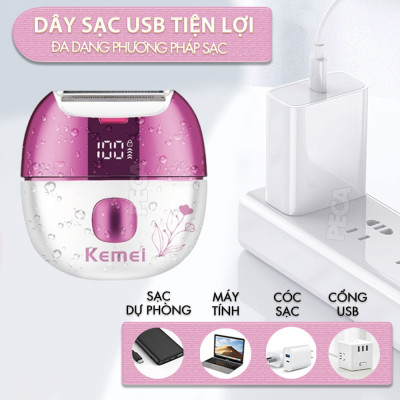 Máy cạo tẩy lông Kemei KM-285 chuyên dùng cạo lông toàn thân, bikini sử dụng pin sạc tiện lợi công suất 5W - Chính hãng