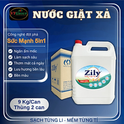 Nước Giặt Xả Quần Áo Zily 5in1 9Kg (2 Can/Thùng) - Tặng 1 Chai Nước Rửa Chén Zily 4.7Kg