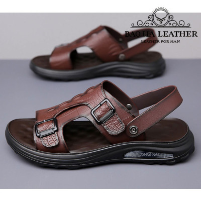 Dép nam quai ngang da dập nổi BHD7100 Dép quai hậu nam