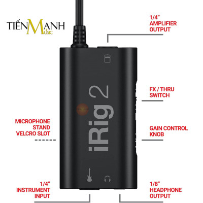 Thiết Bị Thu Âm Và Livestream iRig 2 IK Multimedia Cho Điện Thoại Kết Nối Guitar Pickup Soundcard Hàng Chính Hãng