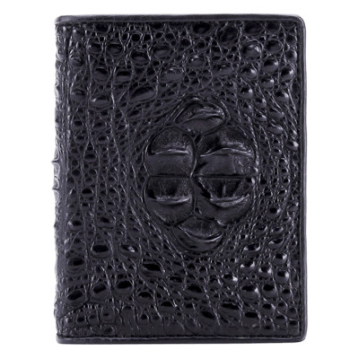 HJ2236 - Bóp nam Huy Hoàng da cá sấu nguyên con kiểu đứng màu đen