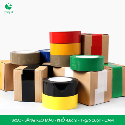 BK5C - 1 cuộn băng keo màu khổ 4.8cm loại 1kg/6 cuộn - Cam - Băng keo, băng dính đóng hàng