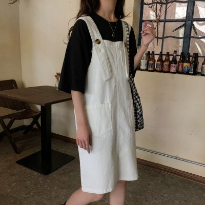 [CHẤT LƯỢNG_CÓ TẶNG QUÀ] Đầm yếm jean ngang gối đai bảng to cài nút, hàng xịn Quảng Châu cao cấp C155